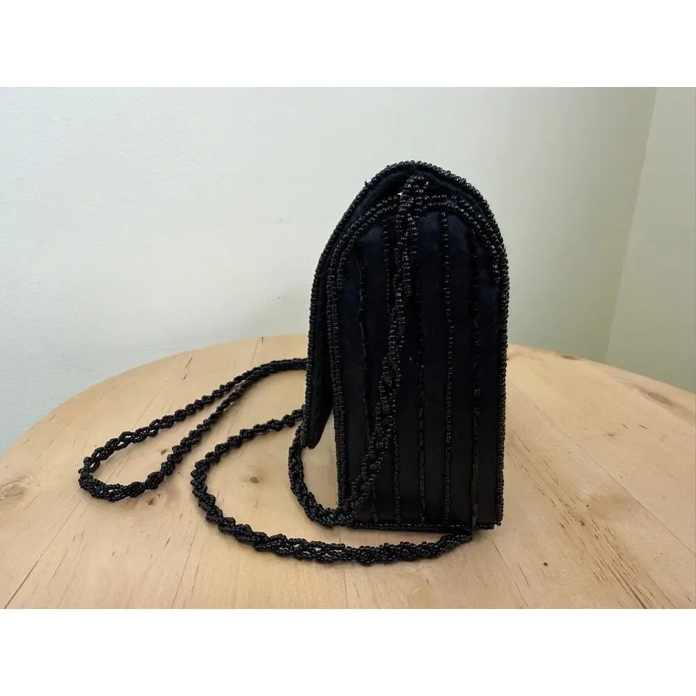 Vintage Mes‎ Ami Black Beaded Evening Bag Clutch Crossbody 1980s 1990s